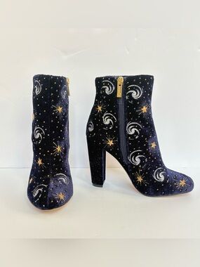 Jessica Simpson Celestial Velvet Star Booties - Navy - Size 6 -NWOB